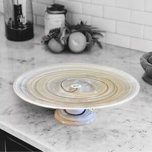 Southern Living Dilllard’s Multi Neutral Color Swirl Glass Cake Stand Pedestal